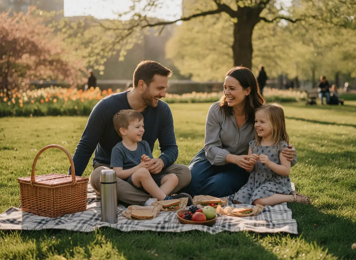 A family having a picnic in a park